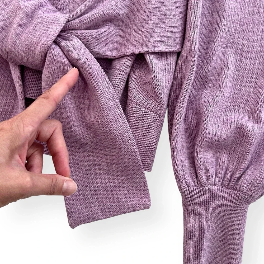 Lauren Ralph Lauren Women's XS Purple Puff Long Sleeve Belted Cotton Sweater Top - Picture 14 of 16